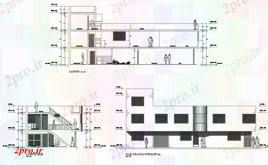 دانلود نقشه مسکونی ، ویلایی ، آپارتمان دو طبقه خانه های مسکونی اصلی نما و بخش و بخش طراحی جزئیات 8 در 20 متر (کد113639)