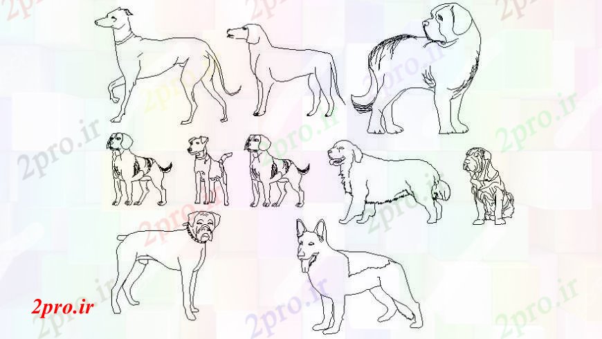 دانلود نقشه بلوک حیوانات طراحی  های حیوانات سگ حیوان خانگی   اتوکد (کد113691)