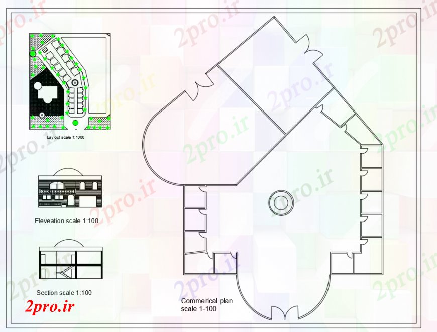 دانلود نقشه ساختمان اداری - تجاری - صنعتی تجاری ساده طرحی دراز کردن 41 در 60 متر (کد113702)