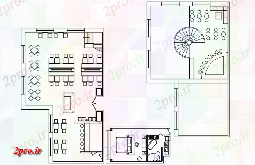 دانلود نقشه هتل - رستوران - اقامتگاه طرحی هتل با منظره اتاق خواب 11 در 18 متر (کد113846)