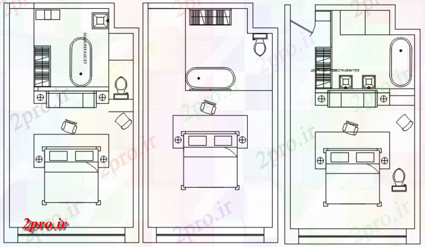 دانلود نقشه حمام مستر اتاق خواب و منطقه لباسشویی طرح (کد113847)