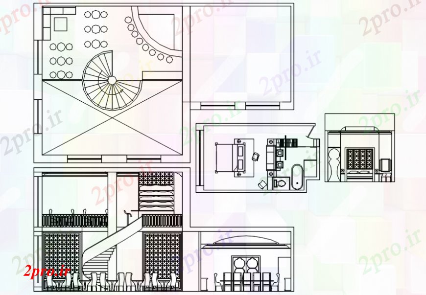 دانلود نقشه هتل - رستوران - اقامتگاه طرحی و نما رستوران در اتوکد 11 در 18 متر (کد113850)