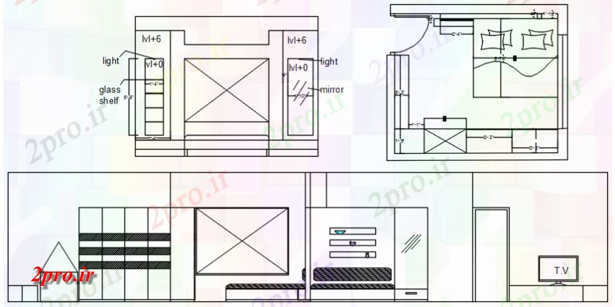 دانلود نقشه حمام مستر طرحی اتاق خواب و  بخش (کد113856)