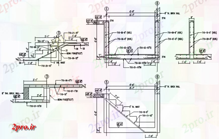 دانلود نقشه جزئیات پله و راه پله نمای جانبی پله و ستون از نظر ساخت و ساز 12 در 15 متر (کد113859)