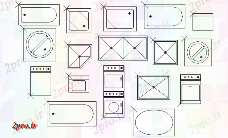 دانلود نقشه بلوک ، آرام ، نماد  حمام و لباسشوئی لامپ  (کد113871)