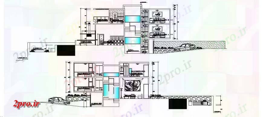 دانلود نقشه مسکونی ، ویلایی ، آپارتمان بارکننده جزئیات اصلی و پشت مقطعی طراحی از ویلا مدرن 10 در 14 متر (کد113954)