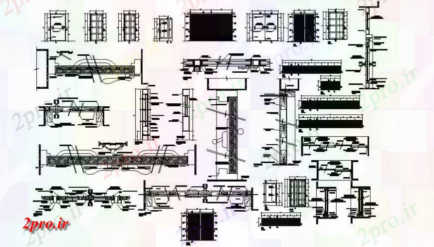 دانلود نقشه جزئیات طراحی در و پنجره  پنجره درب واحد نقشه های دو بعدی  پلان نما و بخش  (کد113955)