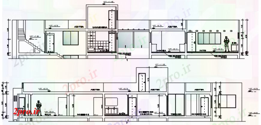 دانلود نقشه مسکونی ، ویلایی ، آپارتمان نما خانه در اتوکد 8 در 25 متر (کد113956)