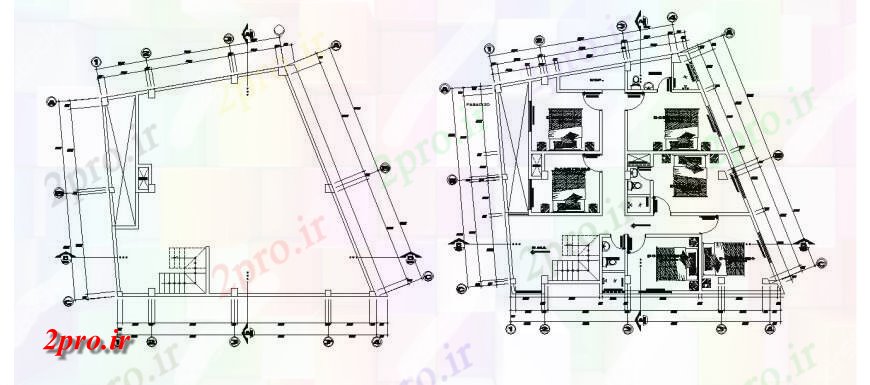 دانلود نقشه مسکونی ، ویلایی ، آپارتمان چند اتاق خواب مسکونی کف خانه طرحی و فریم طرح 10 در 13 متر (کد114068)