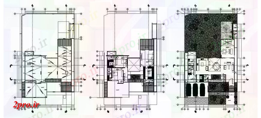 دانلود نقشه مسکونی ، ویلایی ، آپارتمان زمین، اول و نقشه پوشش طراحی جزئیات از خانه مسکونی 12 در 18 متر (کد114093)