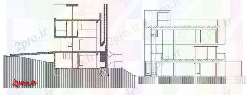 دانلود نقشه مسکونی ، ویلایی ، آپارتمان بارکننده جزئیات اصلی و پشت مقطعی طراحی از سه سطح خانه 9 در 15 متر (کد114118)