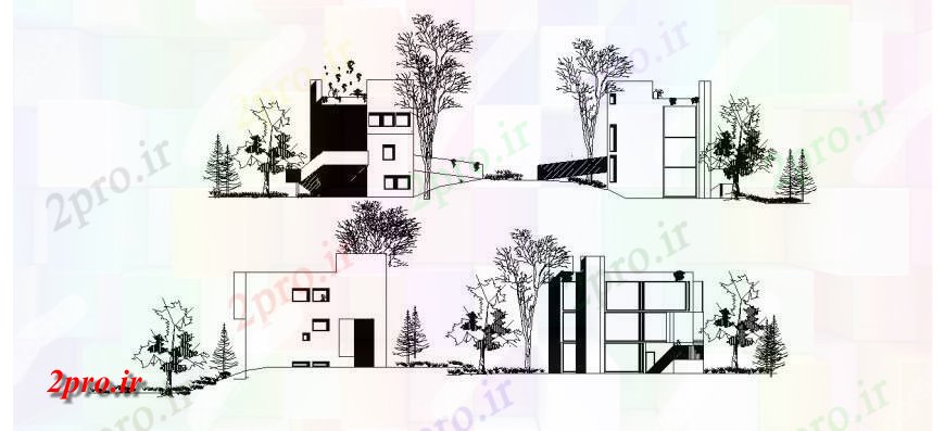 دانلود نقشه مسکونی ، ویلایی ، آپارتمان همه نما طراحی جزئیات طرفه از سه طبقه مسکونی خانه 12 در 17 متر (کد114119)