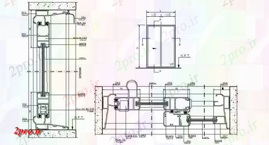 دانلود نقشه جزئیات طراحی در و پنجره  قدرت درب نقشه های دو بعدی   نما و بخش   (کد114193)