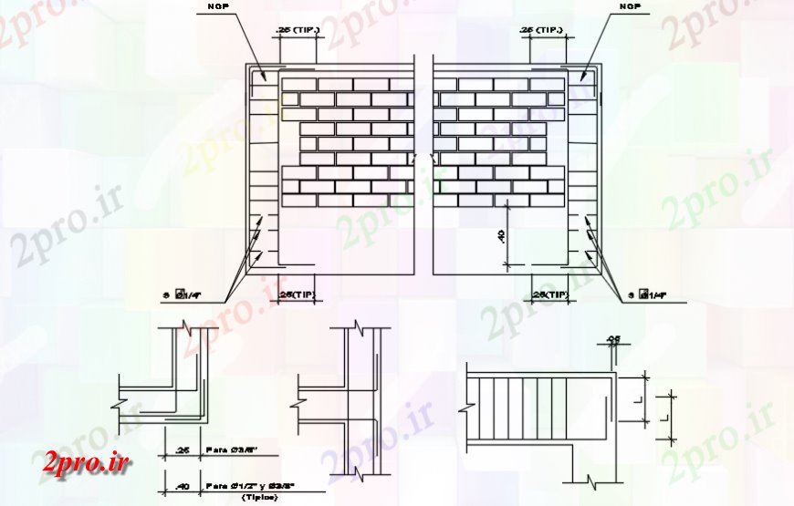 دانلود نقشه  جزئیات دیوار های آجری دیوار مشترک مختلف (کد114194)