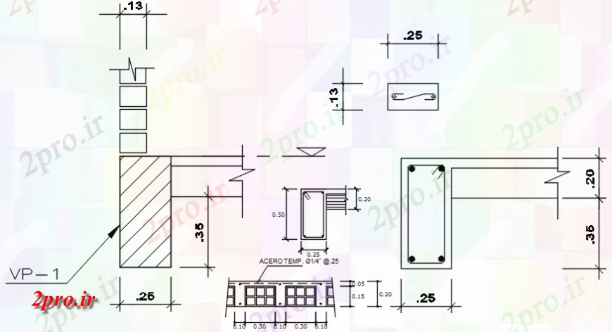 دانلود نقشه جزئیات ساخت و ساز  ساخت و ساز ستون و متفاوت پرتو مشترک  (کد114198)