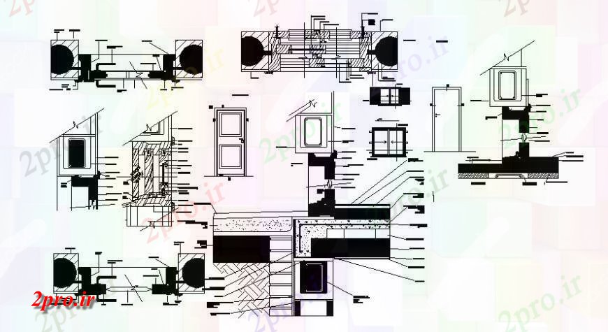 دانلود نقشه جزئیات طراحی در و پنجره  درب و پنجره بلوک طراحی نما و قطع بخش (کد114210)