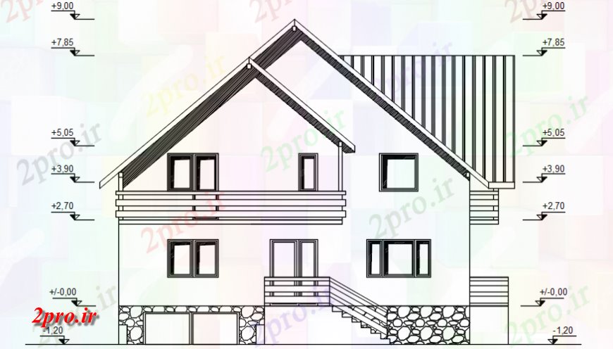 دانلود نقشه مسکونی ، ویلایی ، آپارتمان نما مقابل خانه 11 در 12 متر (کد114247)