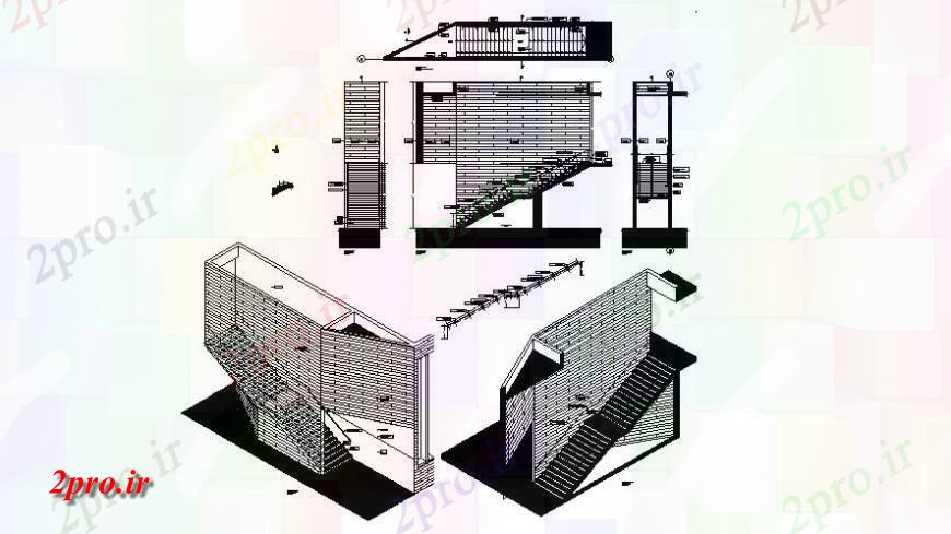 دانلود نقشه جزئیات پله و راه پله ساخت و ساز راه پله جزئیات دو بعدی اتوکد 3 در 14 متر (کد114255)