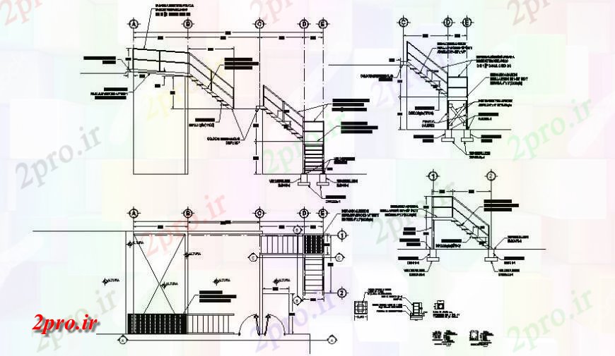 دانلود نقشه جزئیات پله و راه پله   جزئیات ساخت و ساز دو بعدی  از بلوک راه پله   اتوکد (کد114258)