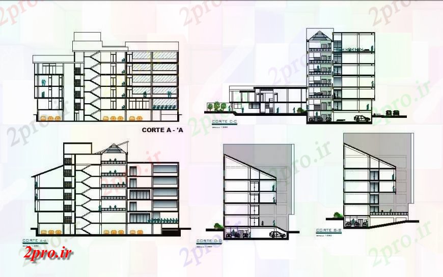 دانلود نقشه ساختمان مرتفعبلند مدل مفهوم ساختمان 18 در 41 متر (کد114285)