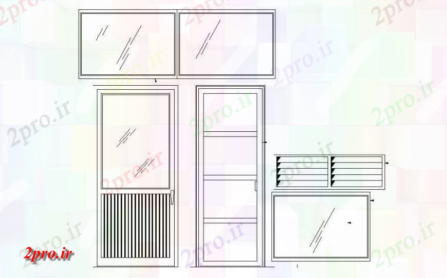 دانلود نقشه جزئیات طراحی در و پنجره  درب و پنجره های آلومینیومی بلوک نما چوبی  (کد114292)