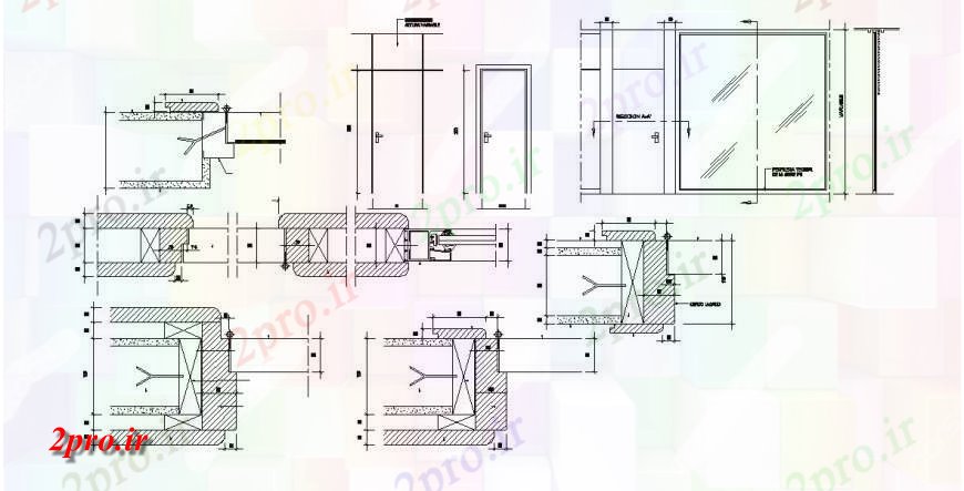 دانلود نقشه جزئیات طراحی در و پنجره  آلومینیوم نما بخش درب و نصب و راه اندازی (کد114300)