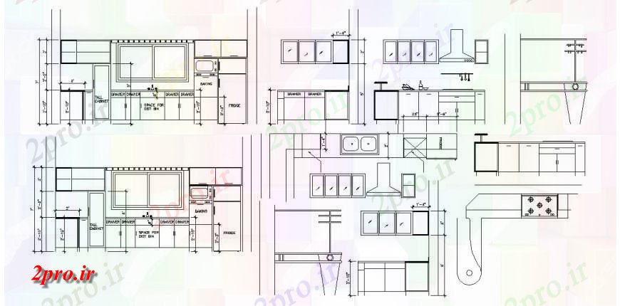 دانلود نقشه آشپزخانه آشپزخانه از بخش خانه برش، طرحی و مبلمان 15 در 19 متر (کد114337)