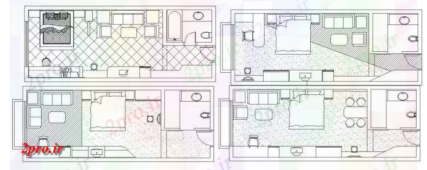 دانلود نقشه حمام مستر همه اتاق خواب طراحی خانه با مبلمان  (کد114343)