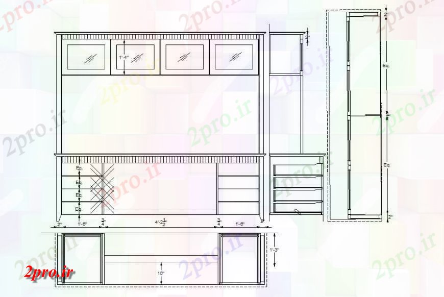 دانلود نقشه طراحی و مبلمان اتاقچوبی نما کابینت تلویزیون، بخش و طرحی های 8 در 10 متر (کد114356)