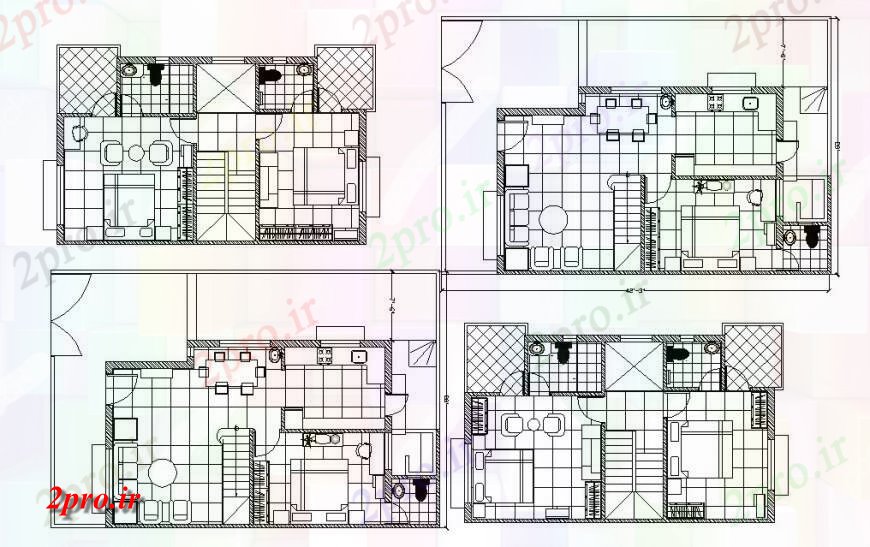 دانلود نقشه مسکونی ، ویلایی ، آپارتمان یک خانواده طرحی طبقه خانه با طراحی جزئیات مبلمان طرحی 6 در 11 متر (کد114364)