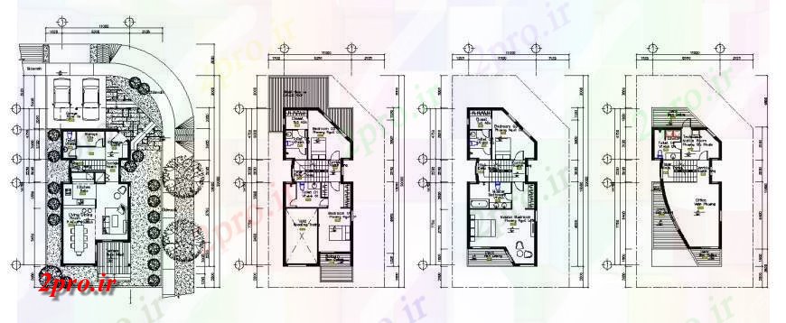 دانلود نقشه مسکونی  ، ویلایی ، آپارتمان  جزئیات سه طبقه طرحی توزیع آپارتمان   ساختمان مسکونی (کد114404)