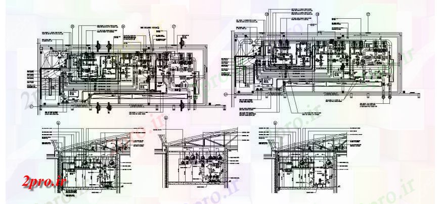 دانلود نقشه جزئیات لوله کشی همه بخش طرفه و ساختار لوله کشی جزئیات طراحی پمپ آب اتاق سرد 9 در 25 متر (کد114433)