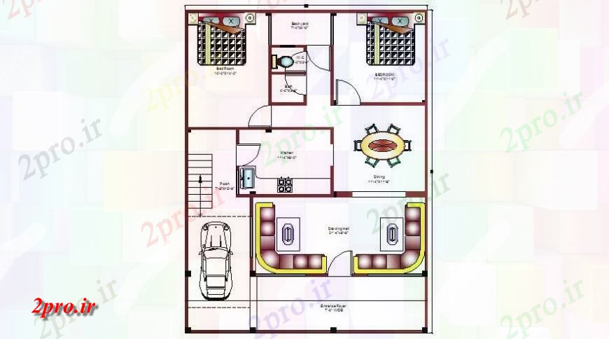 دانلود نقشه مسکونی ، ویلایی ، آپارتمان دو طراحی خانه BHK طراحی softwrae 9 در 12 متر (کد114444)