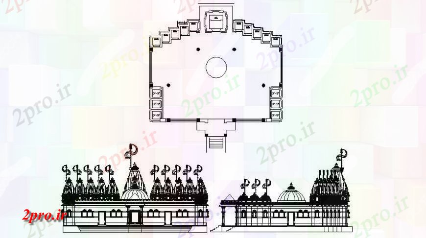 دانلود نقشه کلیسا - معبد - مکان مذهبی ساختمان معبد مقدس نما دو بعدی و طرحی 17 در 19 متر (کد114449)
