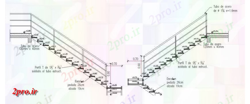 دانلود نقشه جزئیات پله و راه پله   راه پله هر دو بخش طرفه و ساختار سازنده طراحی جزئیات  (کد114499)