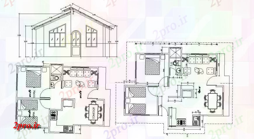 دانلود نقشه مسکونی ، ویلایی ، آپارتمان یک خانواده خانه زیبا اصلی بخش و طرحی های 6 در 8 متر (کد114502)