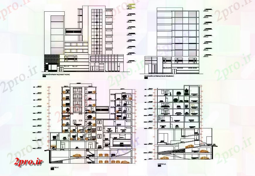 دانلود نقشه ساختمان مرتفعبلند مفهوم ساختمان جزئیات 28 در 42 متر (کد114526)