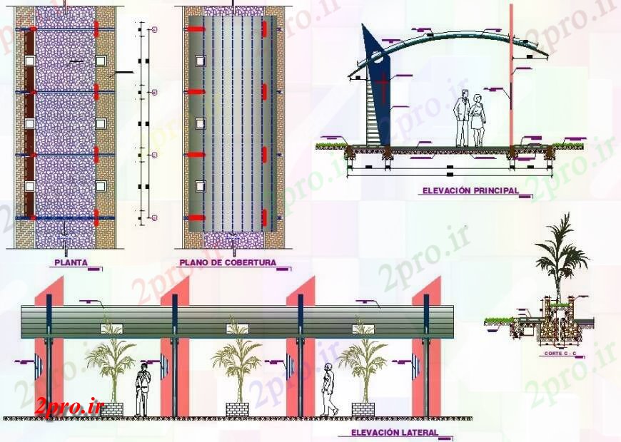 دانلود نقشه هایپر مارکت - مرکز خرید - فروشگاه مرکز خرید بیرونی نما مقطعی 6 در 14 متر (کد114532)