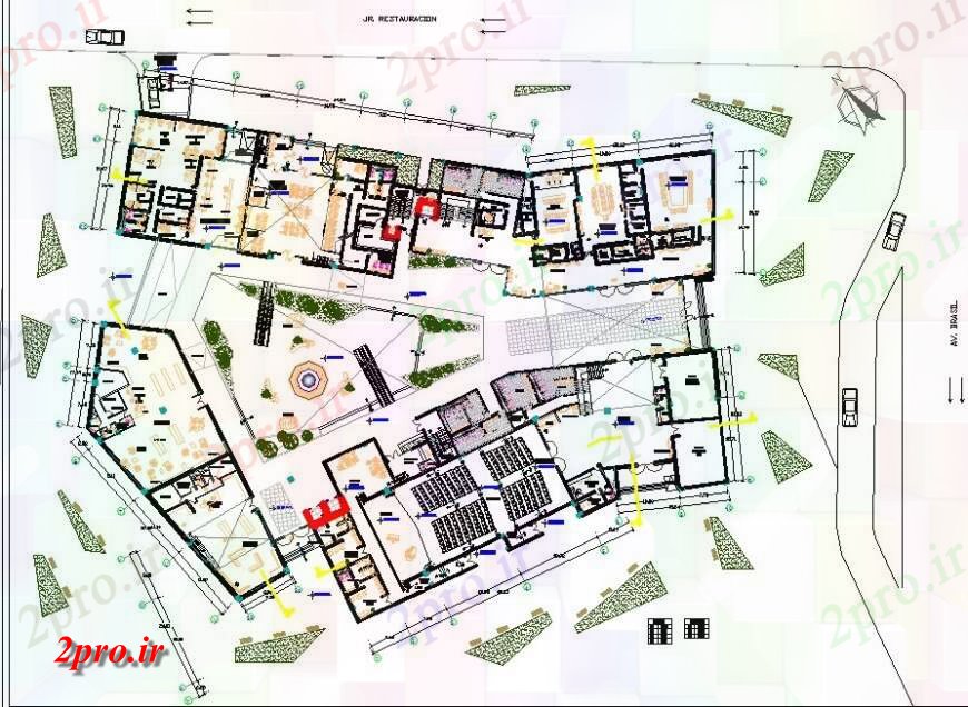 دانلود نقشه ساختمان اداری - تجاری - صنعتی مرکز کسب و کار بالای صفحه جزئیات funiture کامل 90 در 100 متر (کد114534)