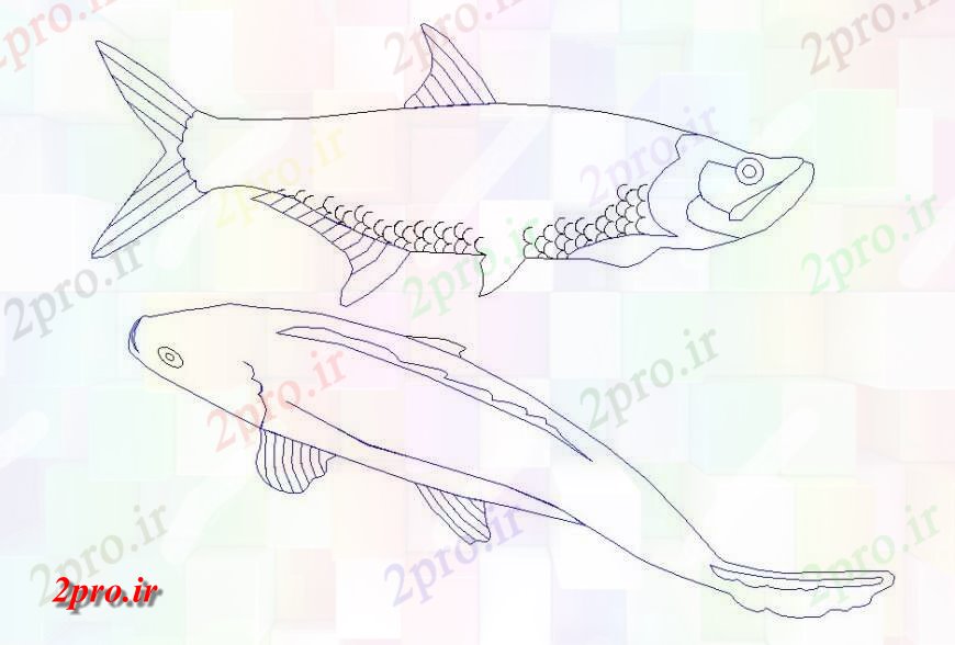 دانلود نقشه بلوک حیوانات دو بلوک های حیوانات ماهی  (کد114535)