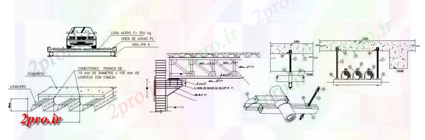 دانلود نقشه طراحی جزئیات ساختار بخش رمپ ماشین، طرحی و ساختار سازنده جزئیات طراحی 23 در 50 متر (کد114546)