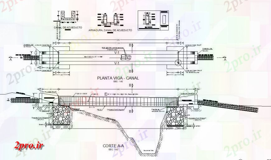 دانلود نقشه جزئیات ساخت پل کانال جزئیات ساخت و ساز دو بعدی  (کد114555)