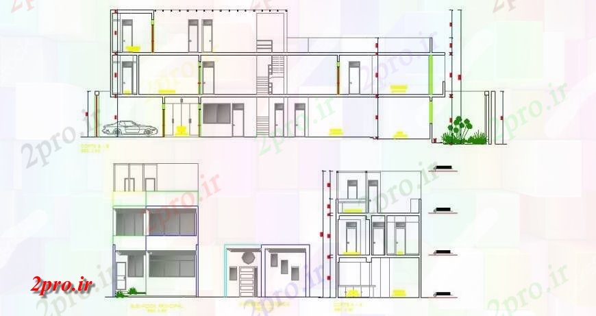 دانلود نقشه مسکونی ، ویلایی ، آپارتمان سه سطح نما خانه و بخش خودکار 6 در 30 متر (کد114561)