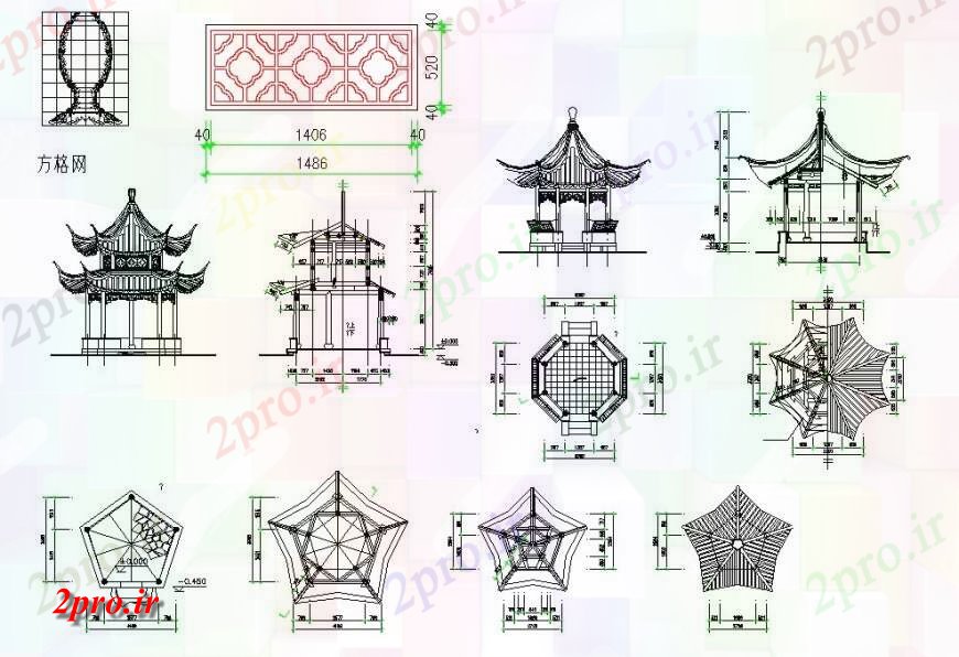 دانلود نقشه معماری معروف طبقه جزئیات از سبک ساخت و ساز چینی (کد114569)