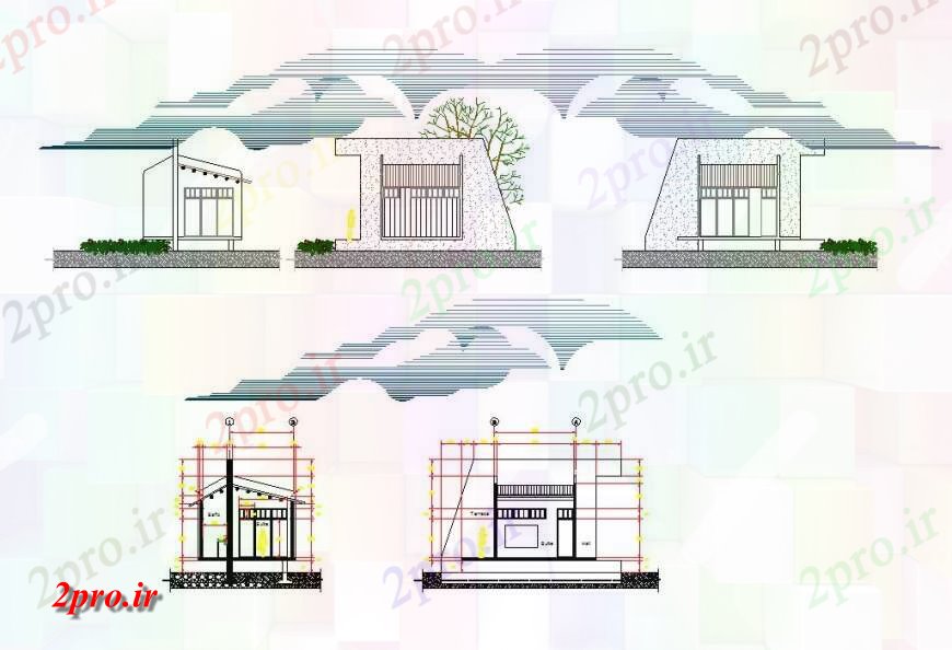 دانلود نقشه مسکونی ، ویلایی ، آپارتمان پنت نما خانه جزئیات طراحی 8 در 9 متر (کد114574)