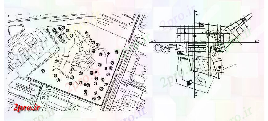 دانلود نقشه هتل - رستوران - اقامتگاه طرحی توزیع هتل و ساختار محوطه سازی 36 در 55 متر (کد114603)