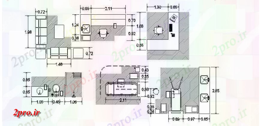 دانلود نقشه ساختمان اداری - تجاری - صنعتی طراحی دفتر کوچک با مبلمان  (کد114606)