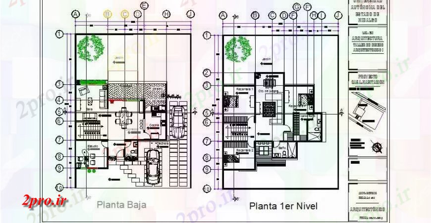 دانلود نقشه مسکونی ، ویلایی ، آپارتمان زمین و طرحی طبقه اول جزئیات طراحی از یک خانواده خانه 13 در 13 متر (کد114614)