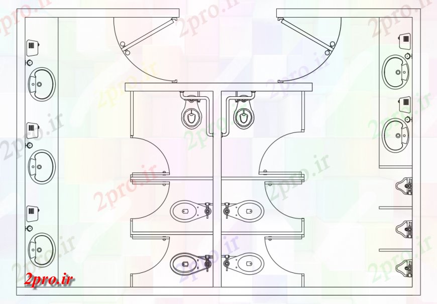 دانلود نقشه حمام مستر توالت و اتاق شستشو طراحی دراز کردن طرح 5 در 7 متر (کد114648)