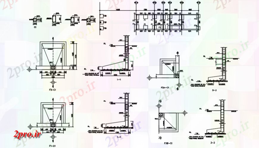 دانلود نقشه جزئیات ستون طرحی ستون و نما با نصب آن (کد114660)